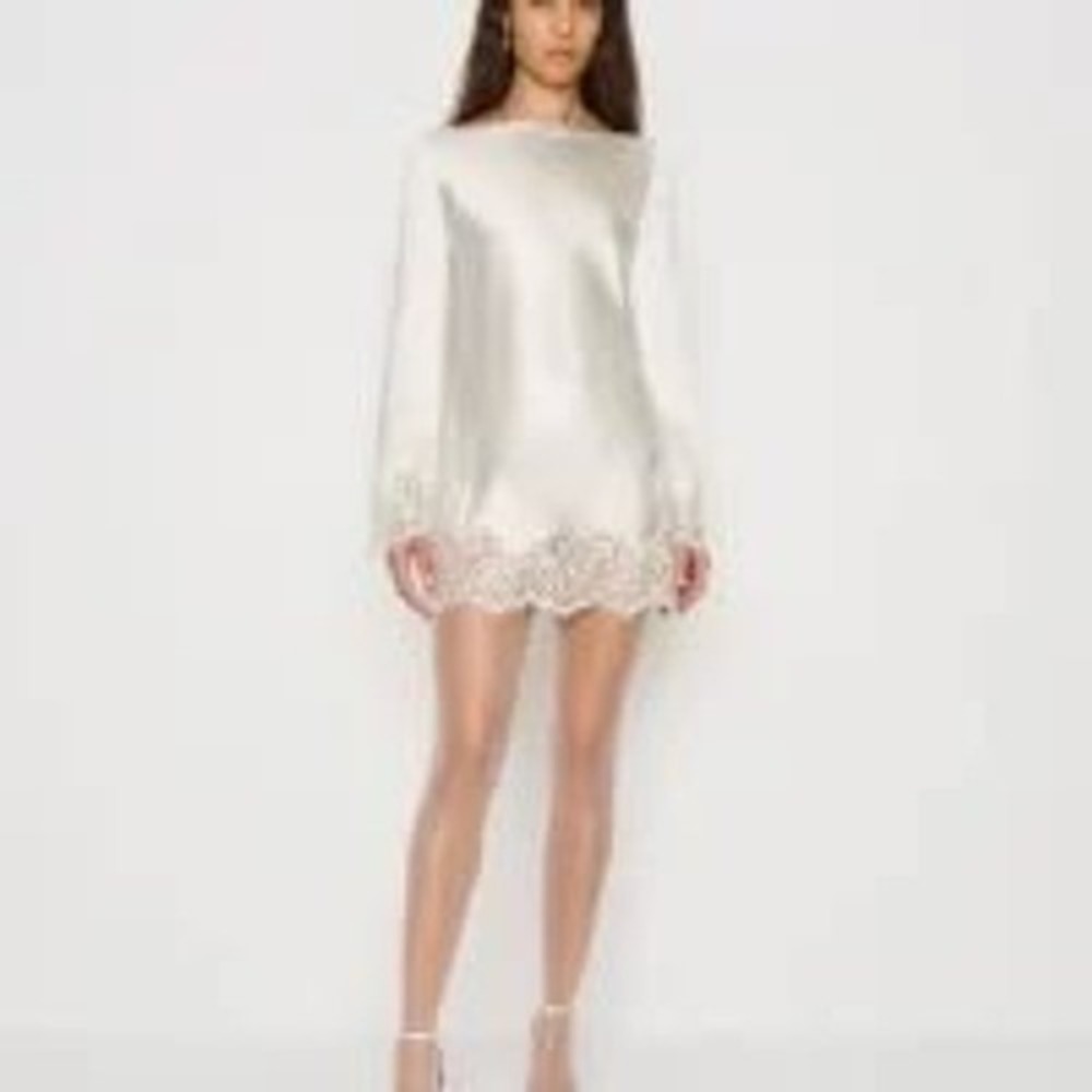 Reformation Ivory Satin Lace-Trim Mini Dress - Picture 2 of 7